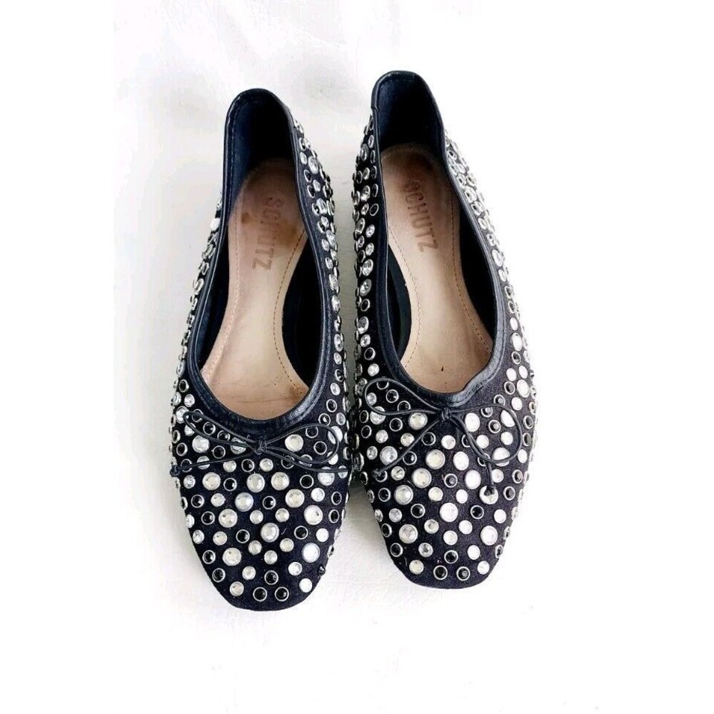 Schutz Crystal Studded  Ballet Flats In Black 6.5